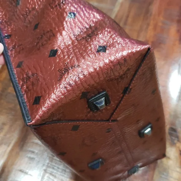 MCM Metallic Red Tote Bag And Mini with Luxurious Leather Finish